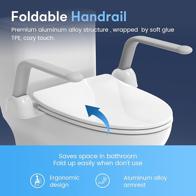 Toilet Safety Rail, Heavy Duty Foldable Toilet Handrail, Aluminum Alloy Support - Image 2