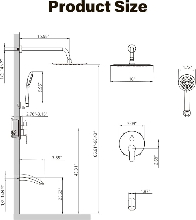 Gabrylly Shower System with Tub Spout, Matte Black - Image 7