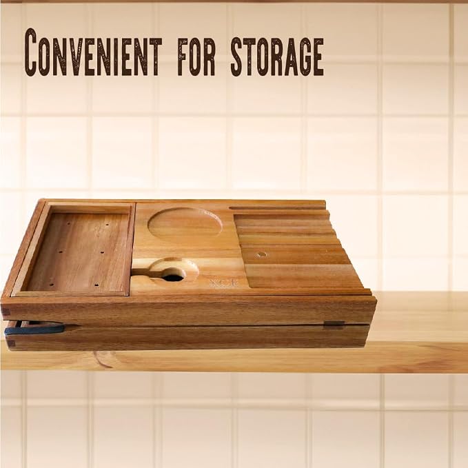 XcE Foldable Acacia Wood Bathtub Caddy Tray - Image 6