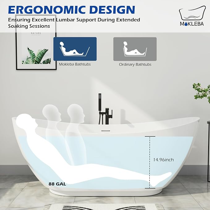 62" Lucite Acrylic Freestanding Bathtub, Double Slipper Shape Contemporary - Image 6