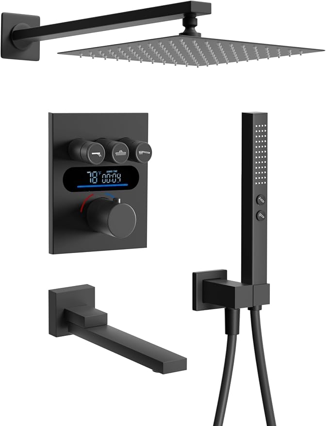Lefton Shower System in Fahrenheit Display, 10” Overhead Shower Head by LeftonSanitary