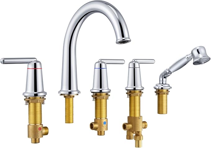 Roman Bath Tub Faucet Set with Rough-in Valve and Sprayer, Brass 5 Hole by Wintap