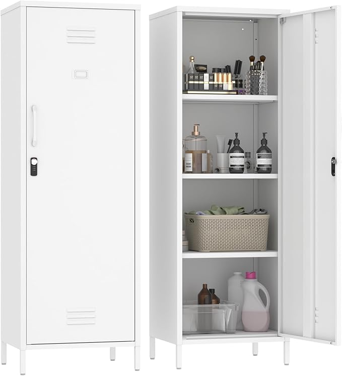 Locker Cabinet, 59.06" H White Metal Locker Storage Cabinet by Steehoom