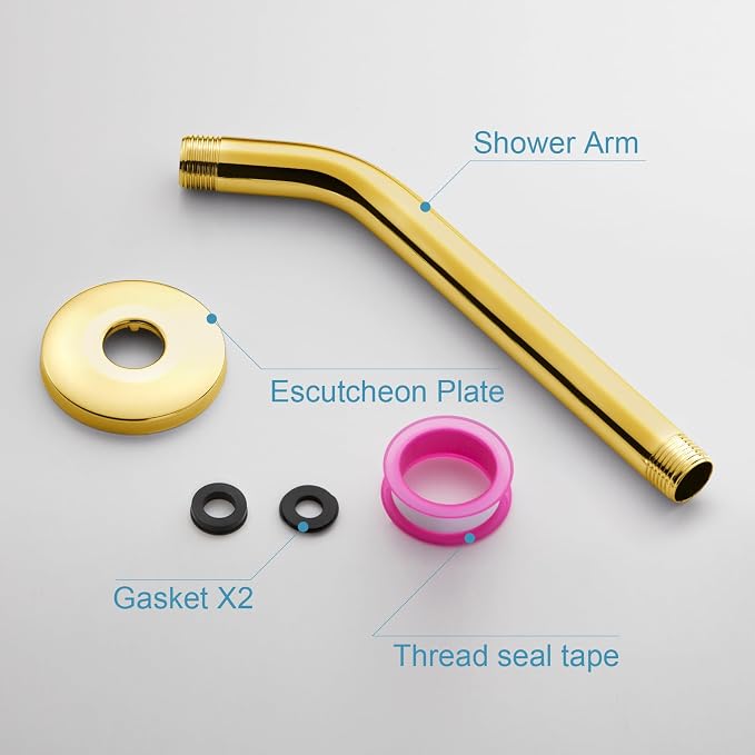 OFFO Shower Arm with Flange, 10 in Bright Gold Wall Mount Replacement Angle - Image 6