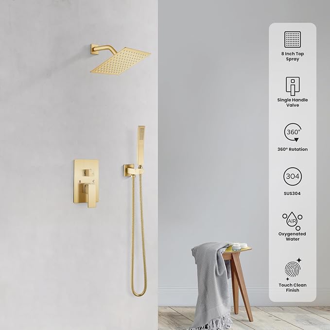 gotonovo Rainfall Bathroom Shower System Rain Shower Head and Handle Set Wall - Image 8