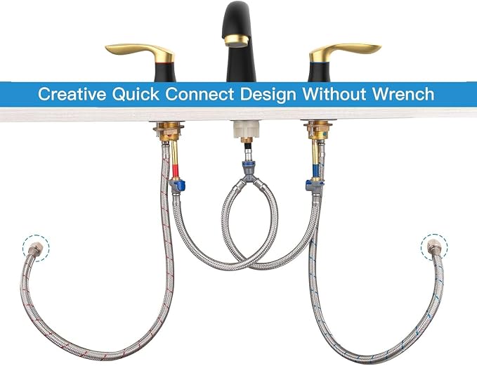 Bathroom Sink Faucet, Faucet for Bathroom Sink, Widespread Black and Gold - Image 4