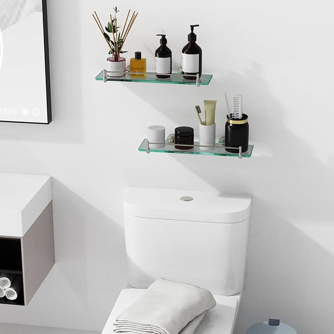 Glass Bathroom Shelves, Brushed Nickel Floating Shelves - Image 6