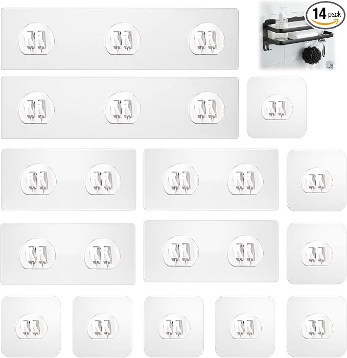Shower Caddy Adhesive Replacement Hooks 14 Pack, Strong Transparent No Drilling by Unknown