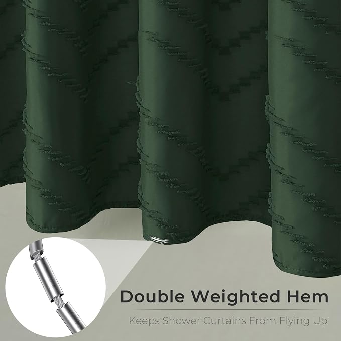 84inch Extra Long Dark Green Boho Shower Curtain Woven Fabric Shower Curtain - Image 6
