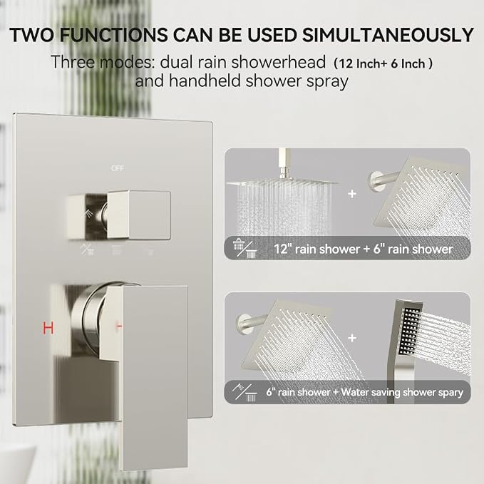 Rain Shower System Brushed Nickel, STARBATH 12+6" Double Rain Shower Head and - Image 2