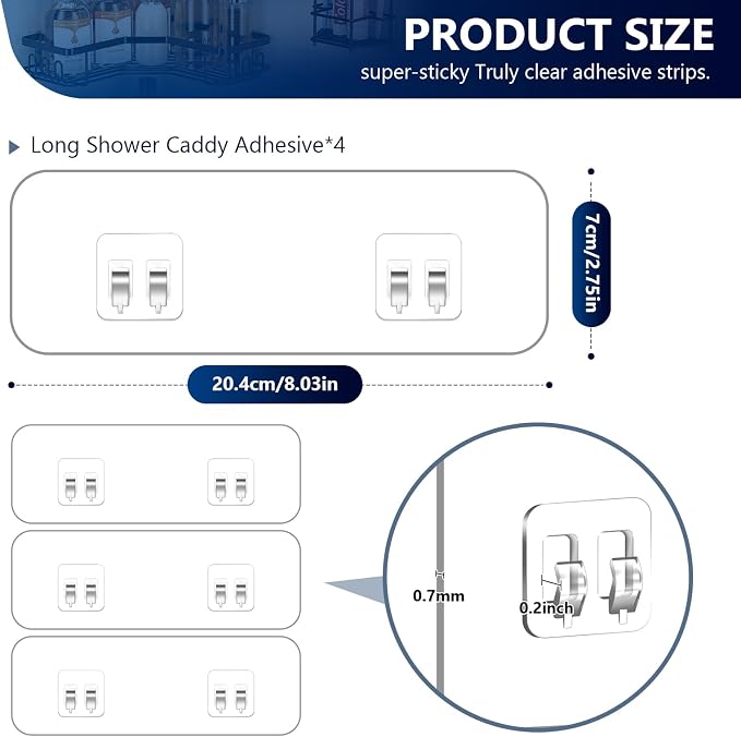 9-Pack Shower Caddy Adhesive Replacement, Transparent Adhesive Hooks Stickers - Image 3