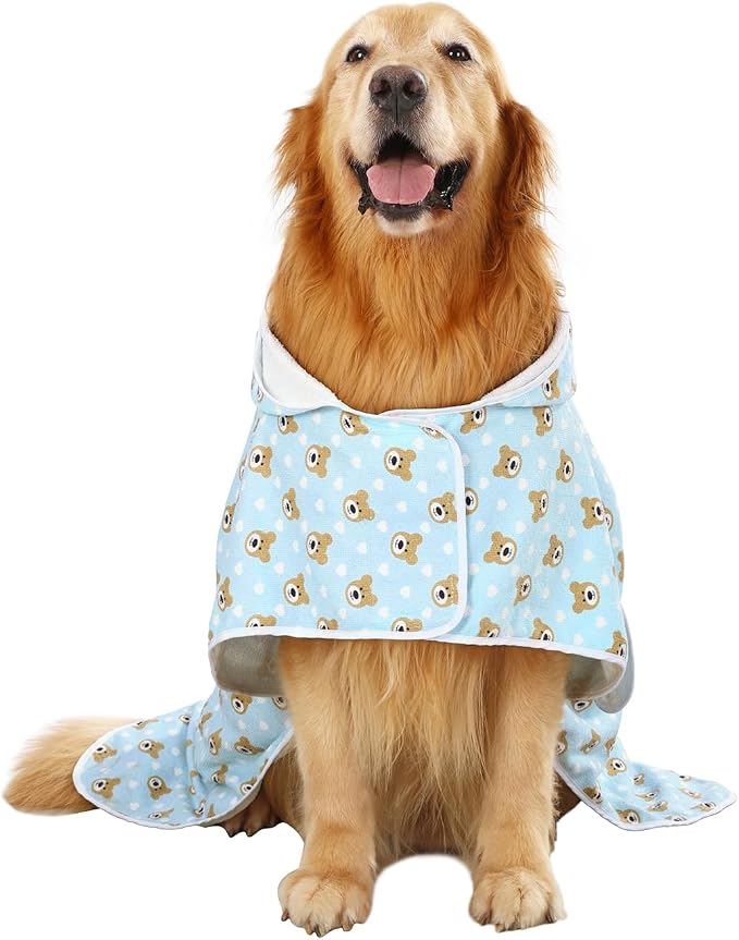 HDE Dog Bathrobe Super Absorbent Quick Drying Puppy Towel Wrap Coat Adjustable - Image 4