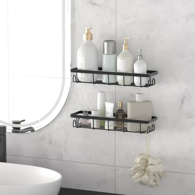 Shower Caddy Organizer with Hooks, Self Adhesive Bathroom Shelves, No Drilling - Image 3