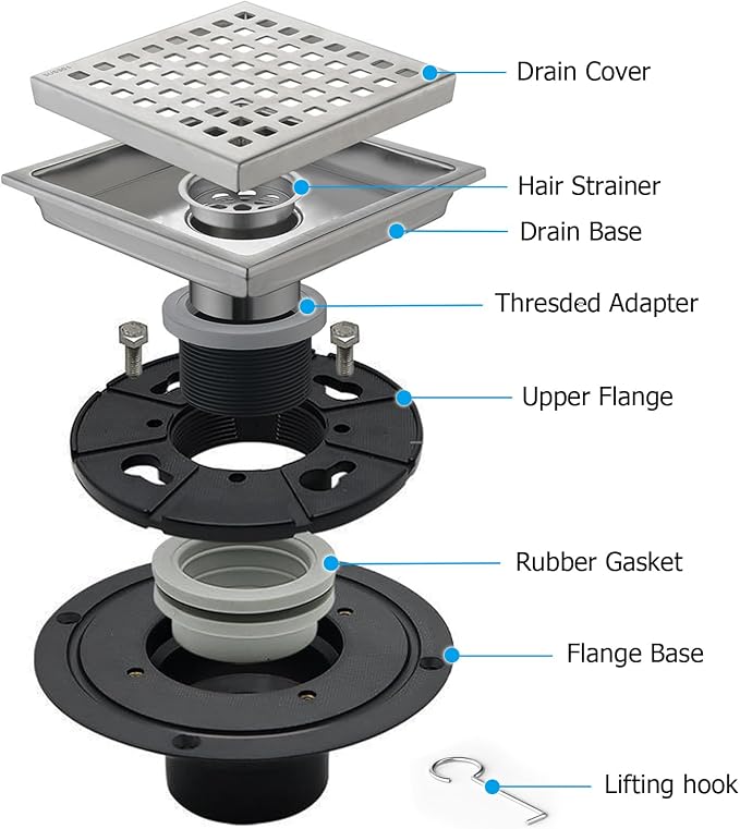 6 Inch Square Shower Floor Drain - Image 3