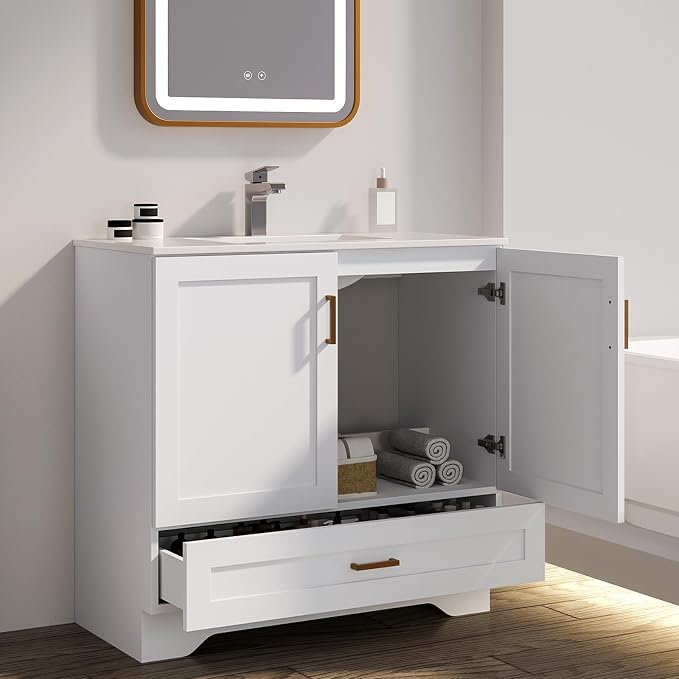 30 inch Bathroom Vanity with Sink, Modern White Vanity - Image 6