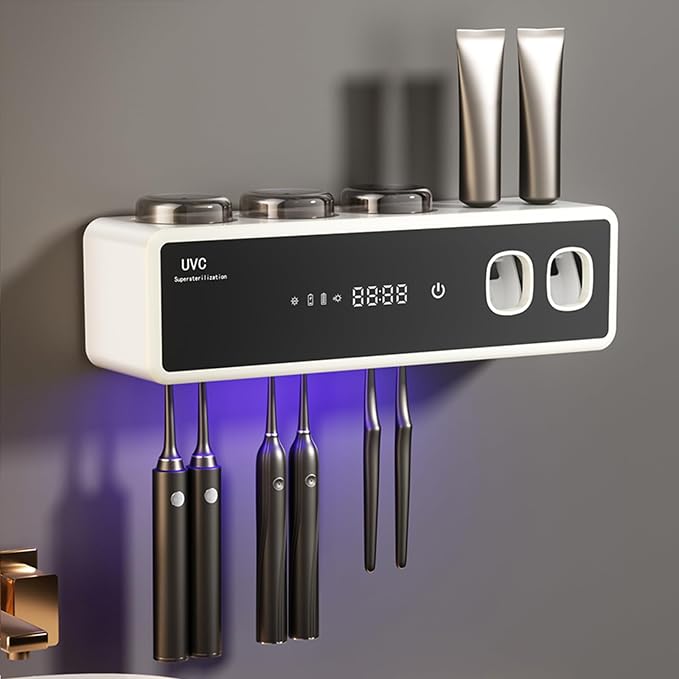 Wall Mounted Toothbrush Holders, Automatic Toothpaste Dispenser, 3 Cup by Wekity