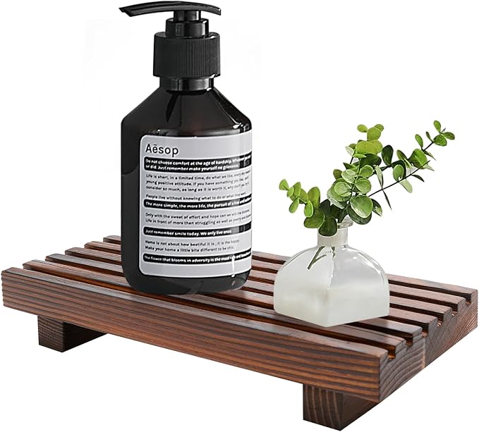 Small Kitchen Sink Soap Tray for Counter Soap Dish Dispenser Holder Wooden by Renawe