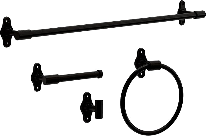 Franklin Brass Calloway 4-Piece Bathroom Set Matte Black 18" + 6" Towel Rack by FranklinBrass