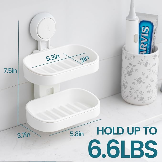 TAILI Double Layer Soap Dish Suction Cup Soap Holder, Strong Sponge Holder - Image 7