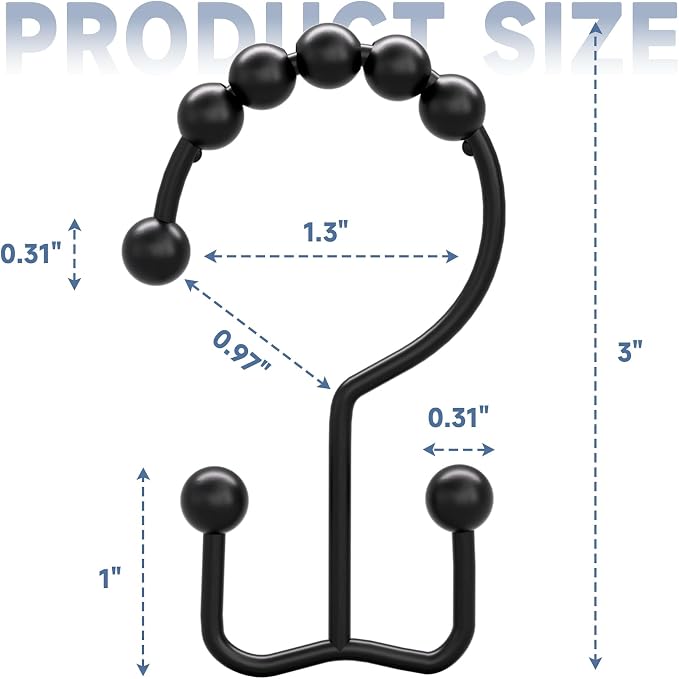 Titanker Shower Curtain Hooks Rings, Rust Resistant Metal Double Glide Shower - Image 7