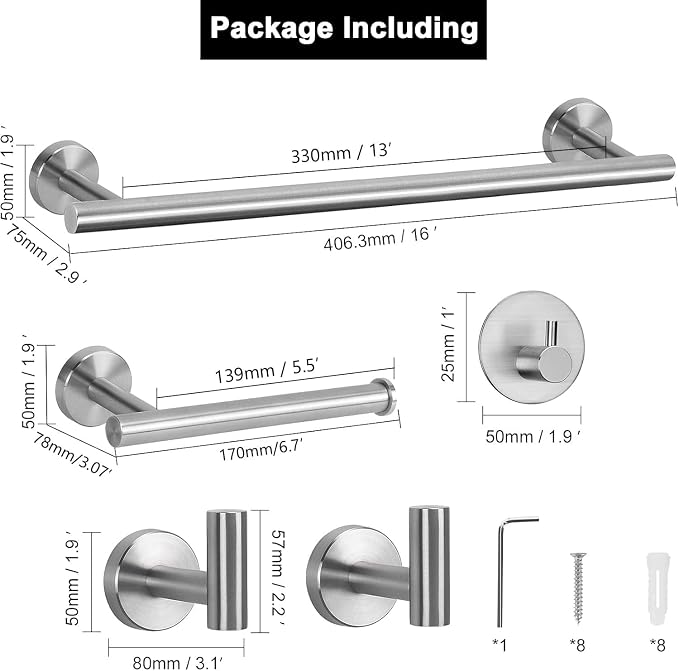 NearMoon Bathroom Hardware Set SUS 304 Thicken Stainless Steel-Towel Bar Set - Image 4