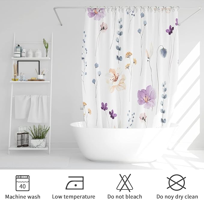 Gibelle Long Shower Curtain 72 x 78, Watercolor Floral Fabric Shower Curtain - Image 6
