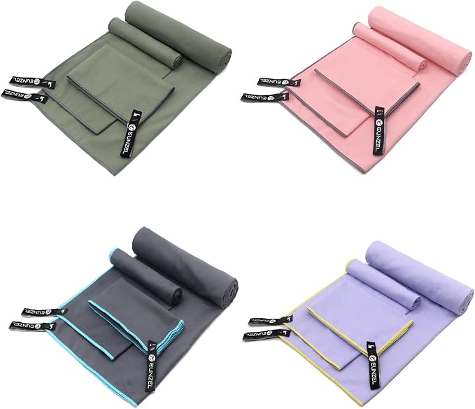 4 Set Quick Dry Camping Towel, Microfiber Travel Towel Super Absorbent Fast by EUNZEL