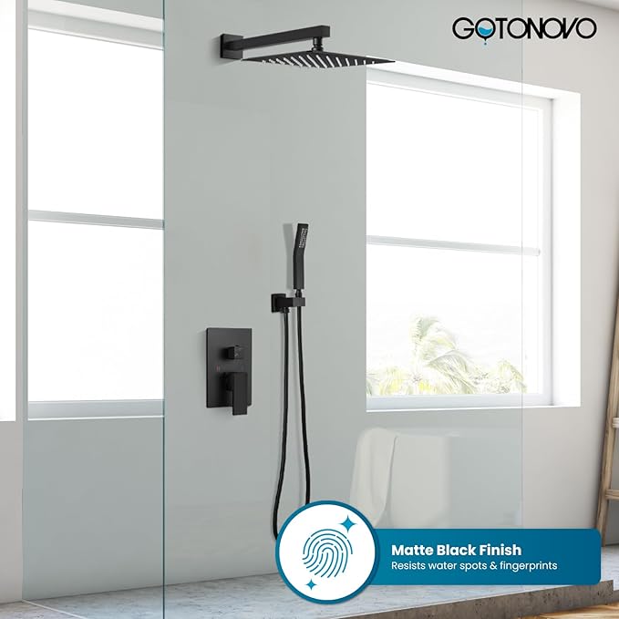 gotonovo Rainfall Bathroom Shower System Rain Shower Head and Handle Set Wall - Image 2