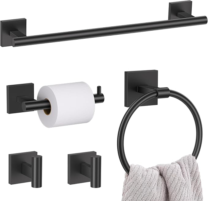 5 Pieces Bathroom Hardware Set Matte Black Towel Bar Set Includes 23.6” Towel by LairuierBathroomHardwareSet