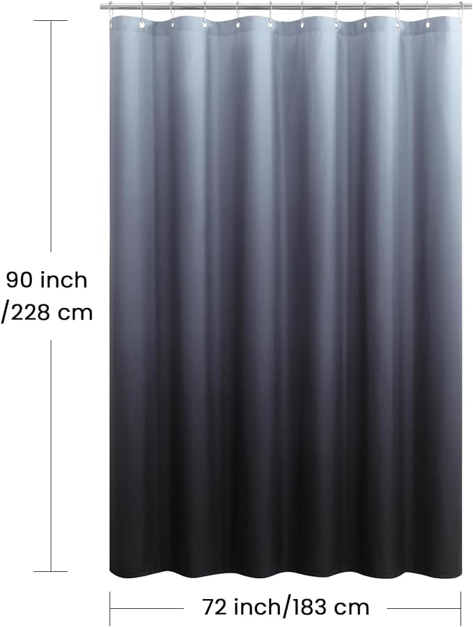 90 Inch Fabric Shower Curtain, Extra Long Black and Grey Ombre Shower Curtains - Image 6