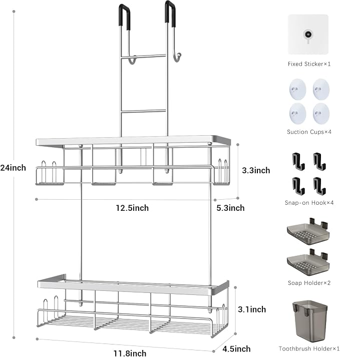 Over the Door Hanging Shower Caddy: Rustproof Hanging Organizer over the Door - Image 7