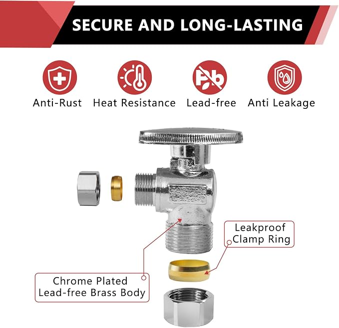 50-Pack EFIELD Angle Stop Valve 1/2" Nominal Compression x 3/8" OD - Image 5