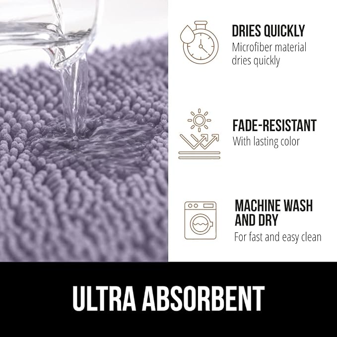 GORILLA GRIP Bath Rug Mat 36x24 Thick Soft Absorbent Chenille, Quick Dry - Image 4