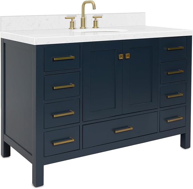 ARIEL Cambridge 48" Midnight Blue Bathroom Vanity, 1.5" Edge Carrara White - Image 10