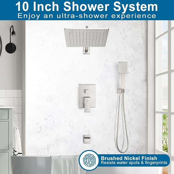 POP SANITARYWARE Shower Tub Faucet Set Brushed Nickel Bathroom Rain Shower - Image 2