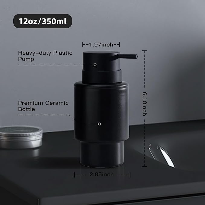 Fun Elements Black Soap Dispenser, 12oz Luxury Bathroom Soap Dispenser - Image 2