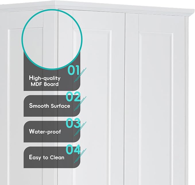Tall Wide Storage Cabinet with 2 Doors and 4 Adjustable Shelves, Wood White - Image 6