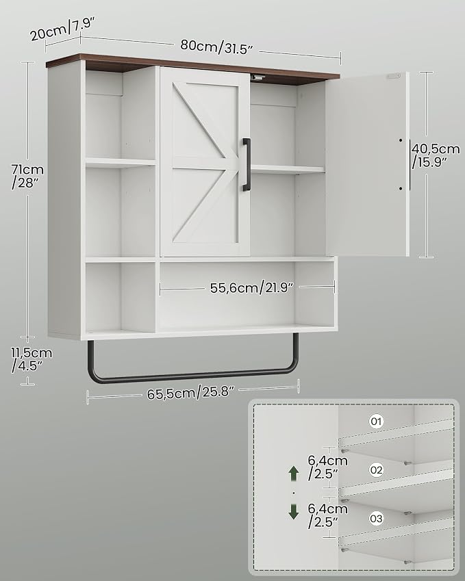 Bathroom Wall Cabinet, Medicine Cabinet Wall Mounted, Over Toilet Storage - Image 2