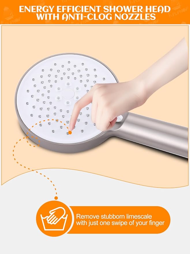Handheld Shower Head with Slide Bar, 2.5GPM High Pressure 3-Function Adjustable - Image 8