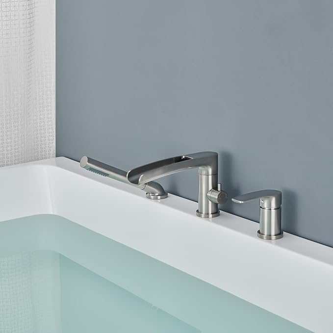Waterfall Roman Tub Faucet Brushed Nickel Deck Mount Bathtub Faucets Brass Tub - Image 8