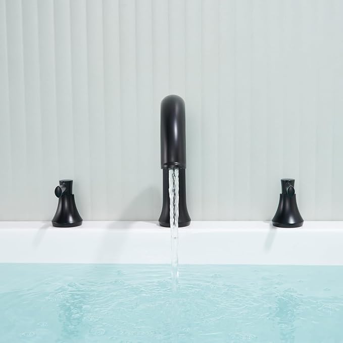 Roman Tub Faucet Deck Mount Tub Filler 2 Handles Black Bathtub Faucet Brass - Image 5