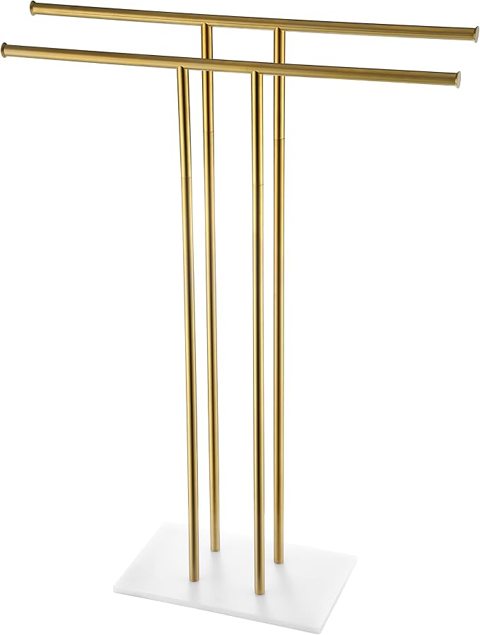 JQK Bath Towel Holder Stand Brushed Gold, 30 Inch Free Standing Double Towel - Image 8