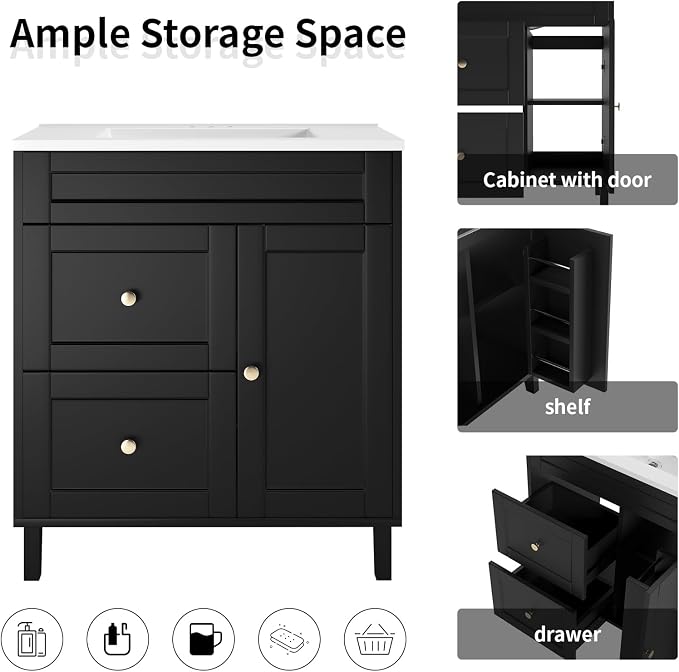 Bathroom Vanity with Sink Combo, 2 Drawers and Drain - Image 3
