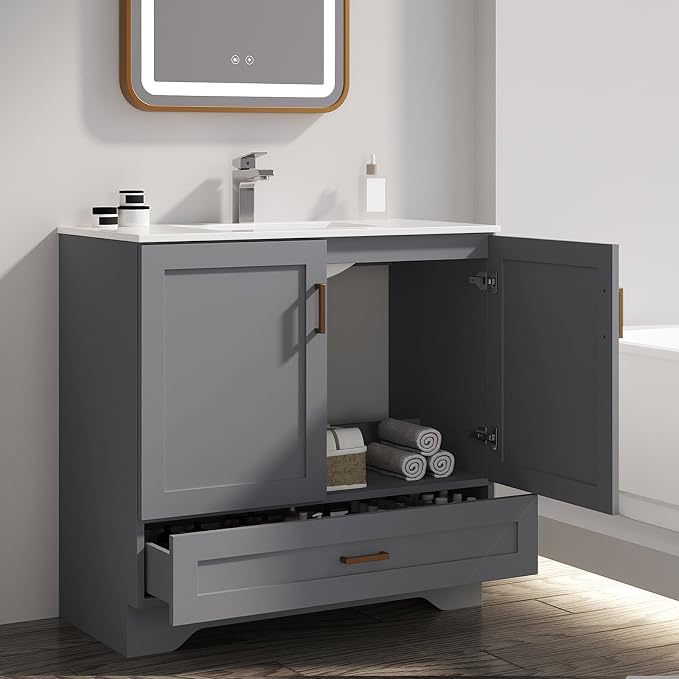 30 inch Bathroom Vanity with Sink, Modern White Vanity - Image 6