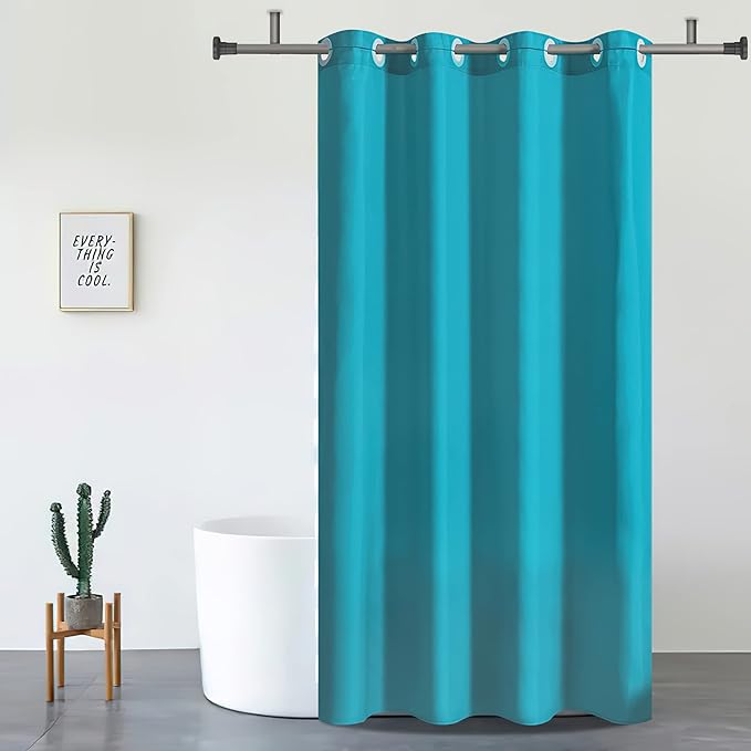 Furlinic Teal Extra Long Shower Curtain No Hooks Needed 96 Length, Waterproof - Image 4