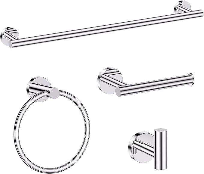 Chrome Bathroom Hardware Set, 4 Pieces Towel Bar Towel Holder Set Includes by SOAEZ