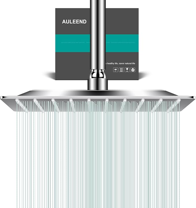 Square Rain Shower Head, High Flow Stainless Steel, Work by AULEEND