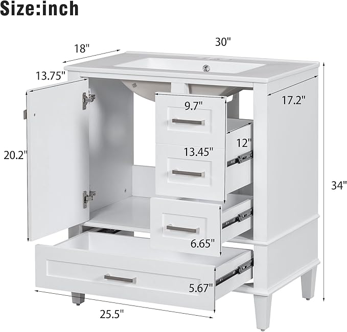 Bathroom Vanity Cabinet Sink 30”, Single Sink Top Combo Set - Image 2