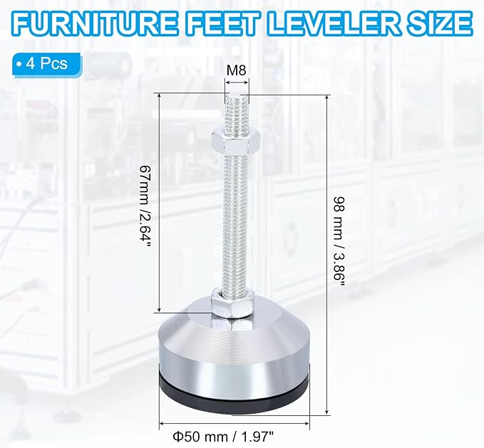 PATIKIL Furniture Leveling Feet 2" Dia Base M8 Thread - Image 2