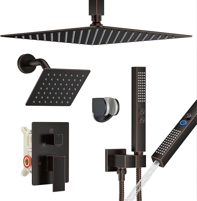 Shower Faucet Set, Ceiling Mount Shower System 12"+6" Dual Shower Head Set by FAROLAN